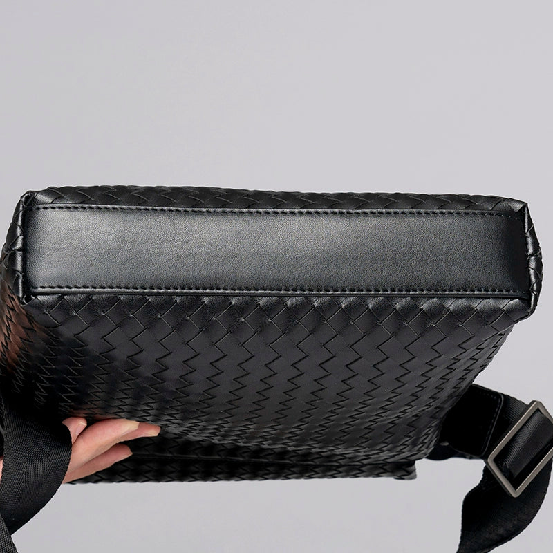 x&bv男包单肩包真皮休闲商务包翻盖编织竖款时尚小背包男士斜挎包