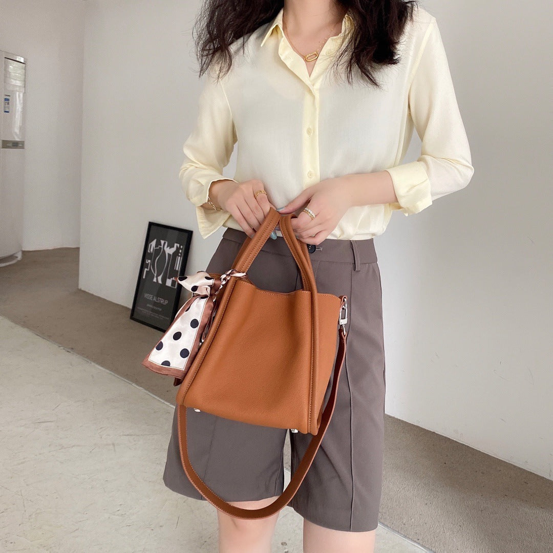 高级感头层牛皮togo水桶包菜篮子包包斜挎单肩手提包女 无痕代发