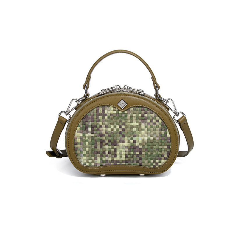 时尚韩版2025新款手拎小圆包小众设计百搭单肩斜跨包休闲编织女包