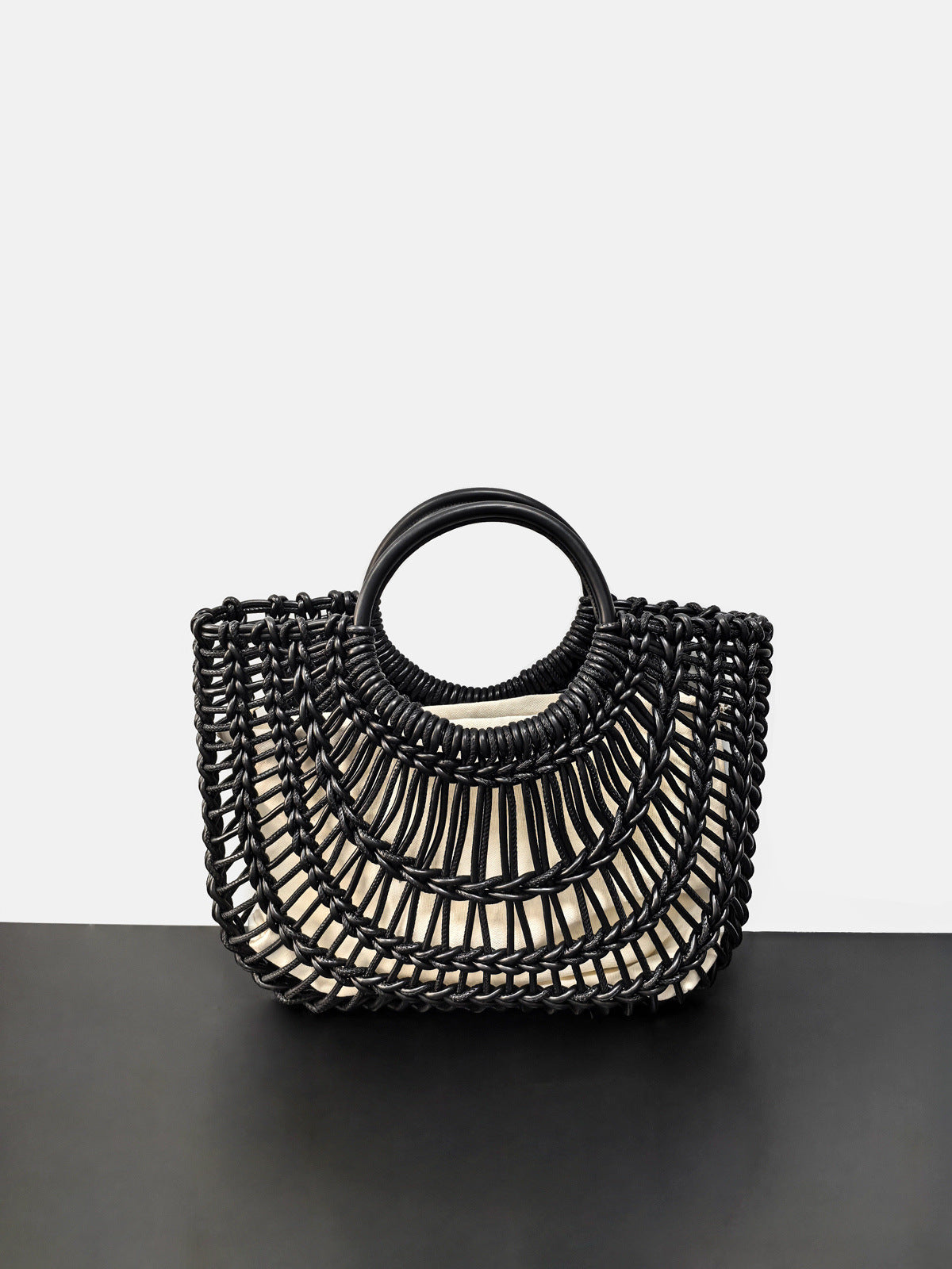 2025新款时尚百搭草编镂空出街休闲夏日度假风女式手提编镂空包包