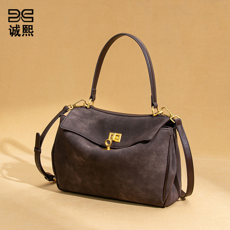 小众百搭磨砂新款凯莉包高级感手提麂皮绒女包个性潮流单肩斜挎包