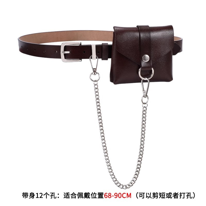 腰包腰带女高级感链条真皮装饰大衣配连衣裙子西装朋克小皮带黑色