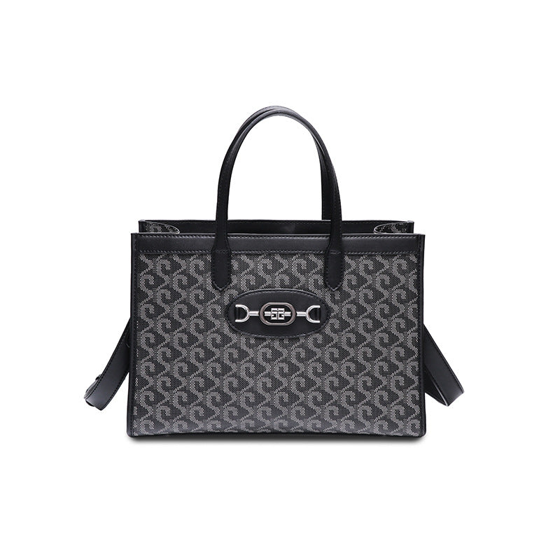 复古大容量新款单肩斜挎包气质女士手提包通勤软皮狗牙印花托特包