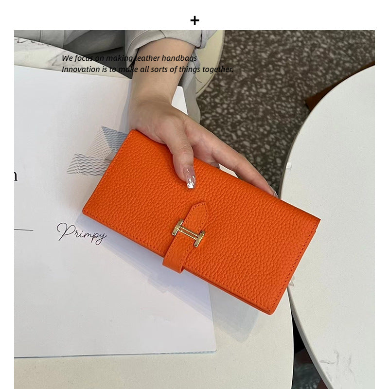 纯牛皮软皮长款超薄钱包大容量放手机女休闲气质真皮驾驶证包钱夹