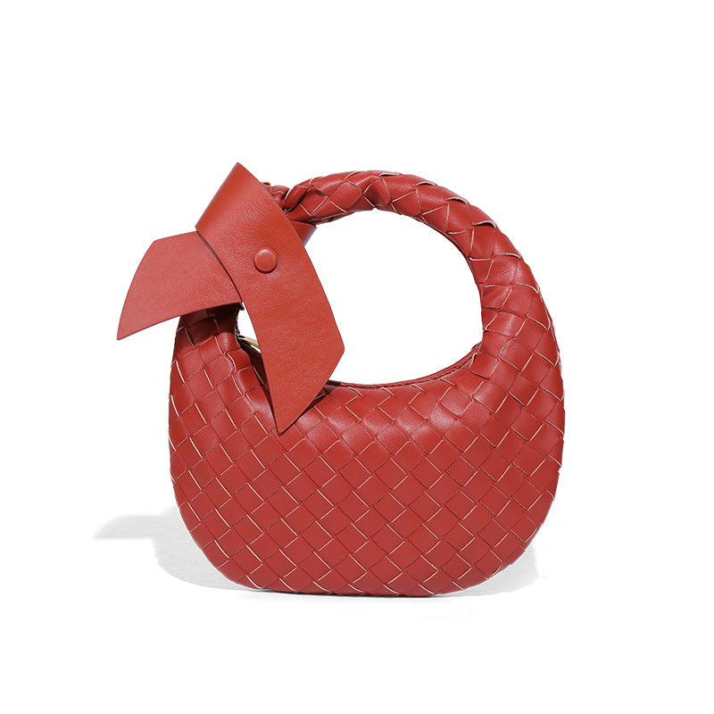 2025跨境新款手工编织牛角包时尚百搭手提女包质感休闲复古饺子包