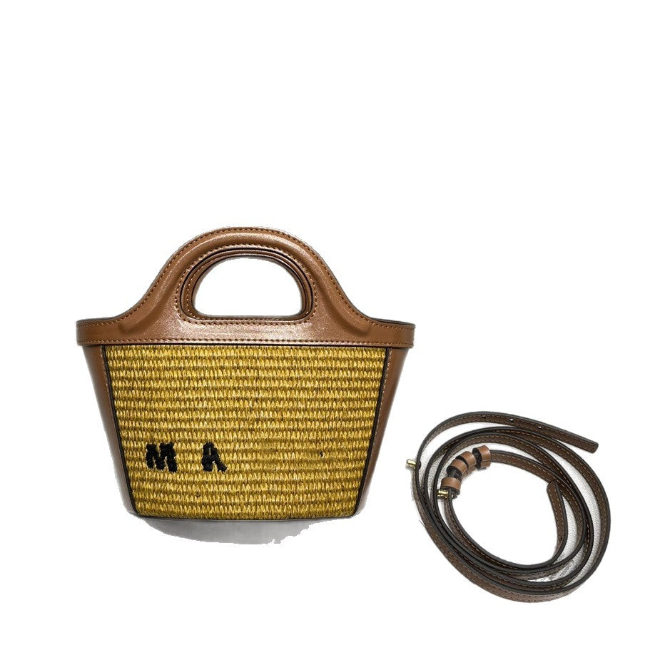 玛尼对版编织包2025春夏草编拼牛皮休闲百搭单肩斜挎迷你菜篮子包