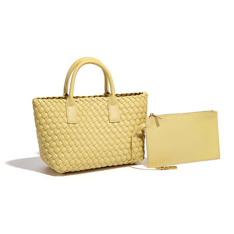 跨境2025新款撞色女士手提包时尚潮流手工编织包高级感单肩斜跨包