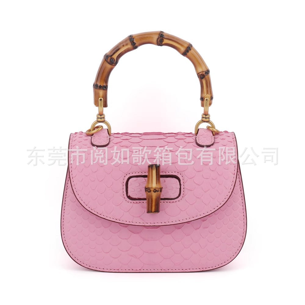 泰国进口蟒蛇皮女包真皮竹节包手提单肩包轻奢手工小香包斜跨迷你