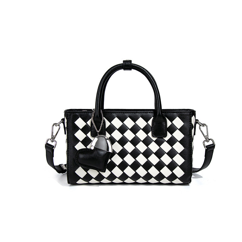 春夏个性潮流棋盘格手工编织女包手拎百搭设计感单肩斜挎小方包包