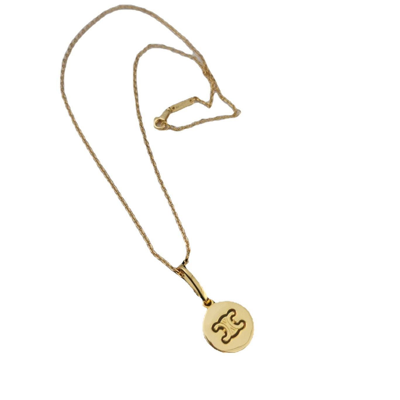 CE风22新款黄铜镀金圆片凯旋门吊坠项链女手链耳环气质光面锁骨链