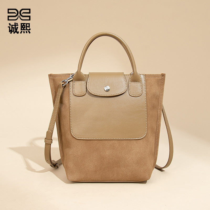 新款拼接磨砂麂皮绒手提女包时尚单肩斜跨包休闲百搭大容量托特包