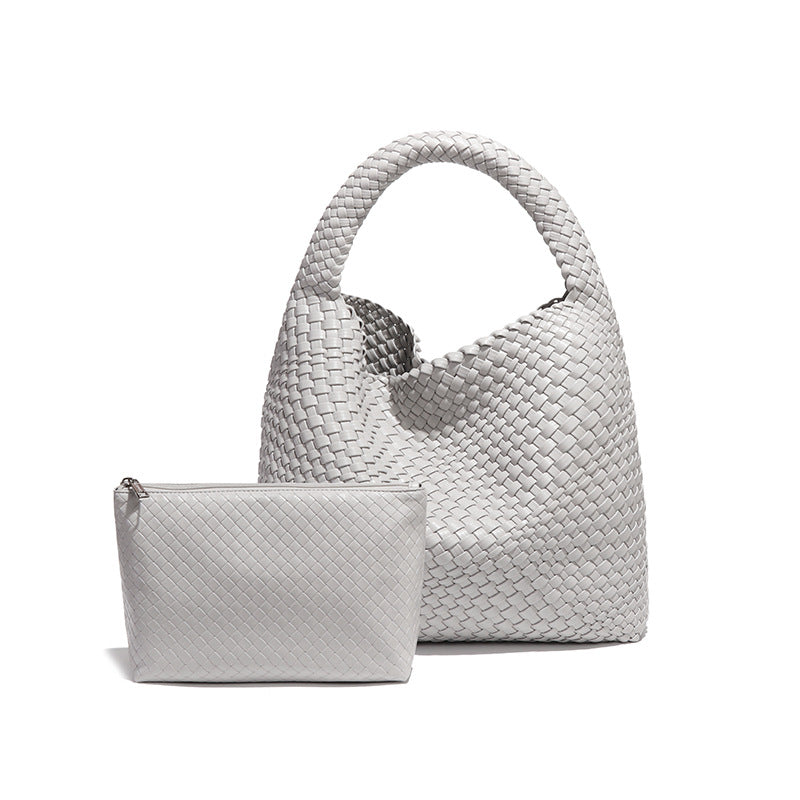 工厂2025新款大容量子母包女时尚潮流腋下单肩手工编织女包软质感