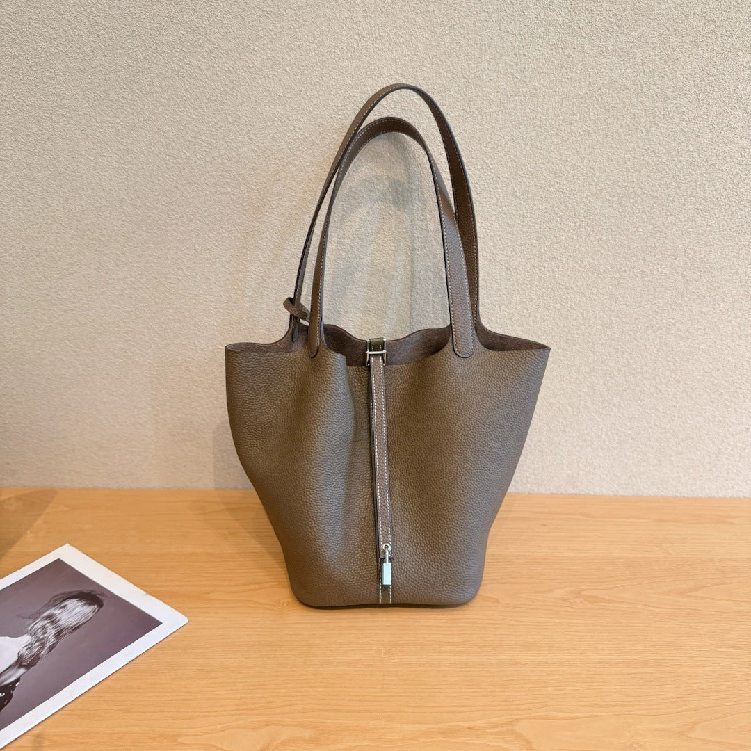 头层牛皮软真皮菜篮子内胆包18水桶包内袋手提包百搭大容量女包包