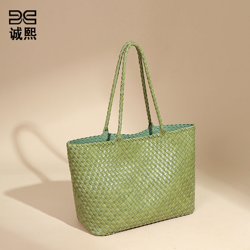 夏季新款大容量手工编织包女士休闲手提托特包时尚单肩腋下子母包