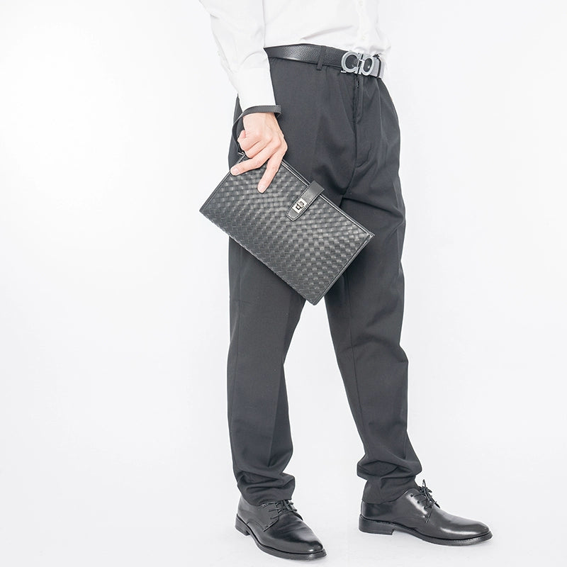 X&BV新款编织手包男真皮2021新款休闲商务大容量手抓包男士手拿包