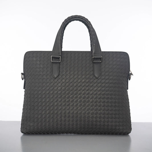 X&BV公文包男商务简约真皮手提包编织潮男士横款单肩斜挎包大容量