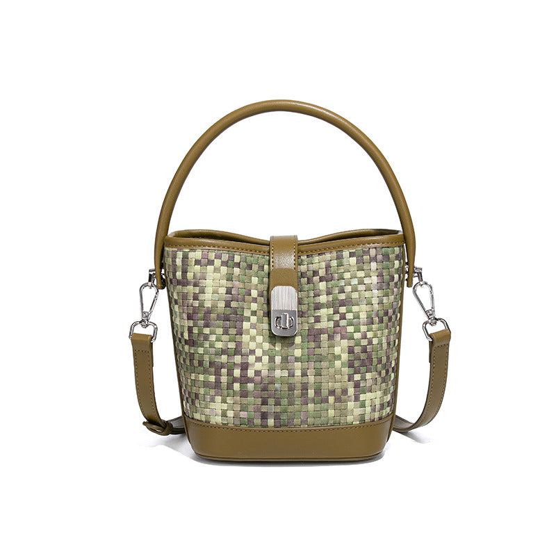 潮流撞色手提包个性百搭编织女包大容量水桶包质感休闲单肩斜跨包