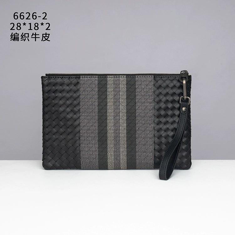 X&BV手拿包男真皮休闲潮流青年编织商务大容量信封包男手包夹包男