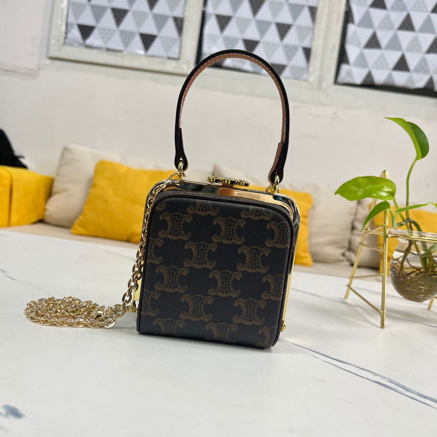 凯旋门腋下包女包包晚宴链条包斜挎手提小方包真皮盒子老花手拎