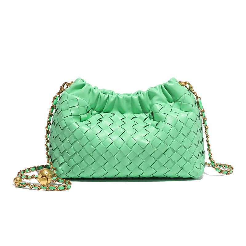 新款包包女皱褶云朵包时尚小金球手工编织包小香风秋季单肩斜挎包