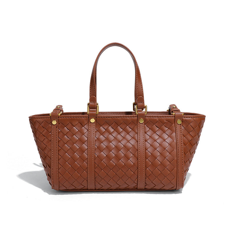 跨境新款编织手提包女士韩版大容量单肩腋下包简约质感潮流斜挎包