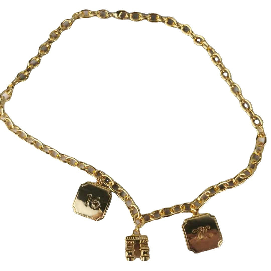 赛家新款项链手链立体凯旋门浮雕牌高级中古Vintag粗链条项链手链