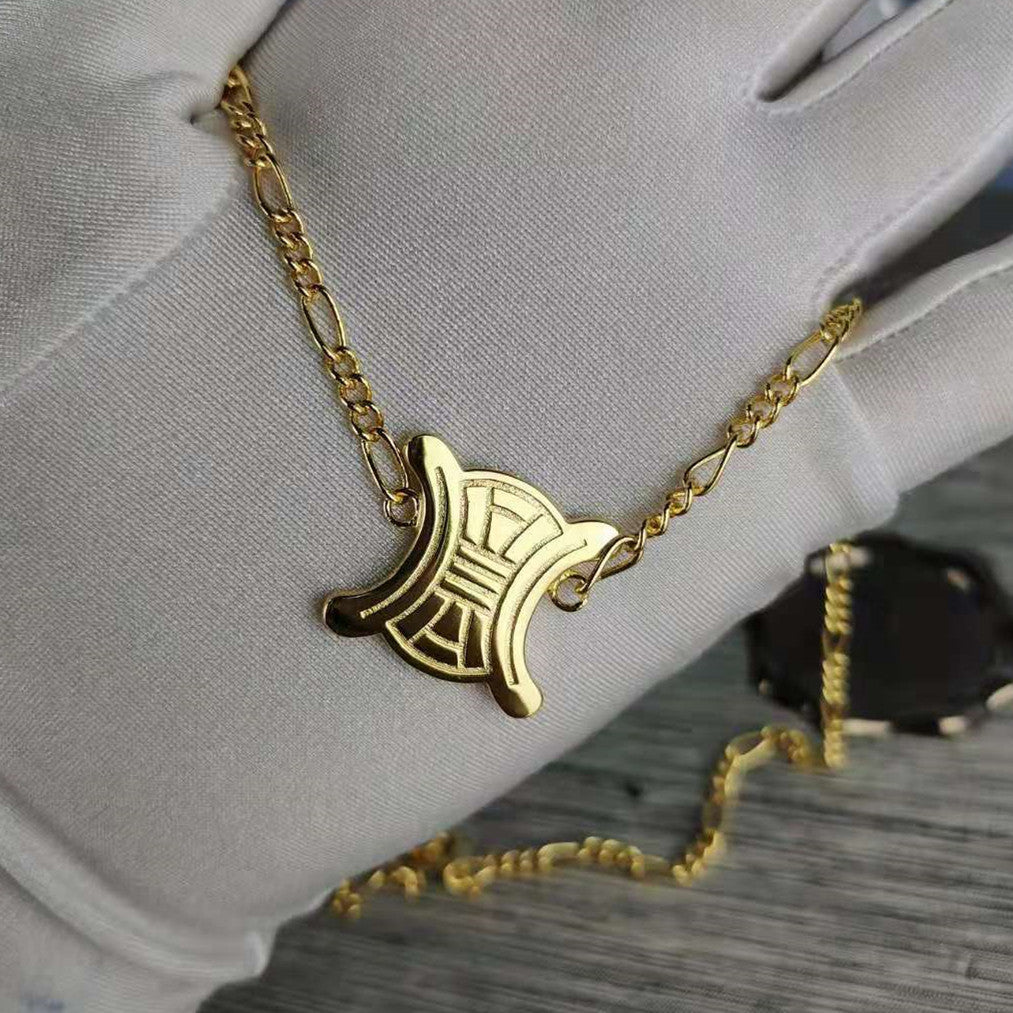 赛家新款凯旋门项链女时尚复古个性花纹锁骨链女凯旋门同款耳钉