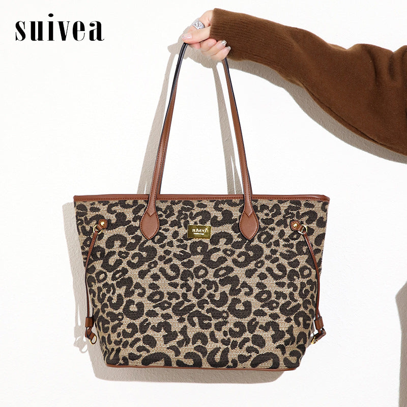 欧美潮流包包复古大容量豹纹手提腋下包单肩秋冬新款高级感托特包