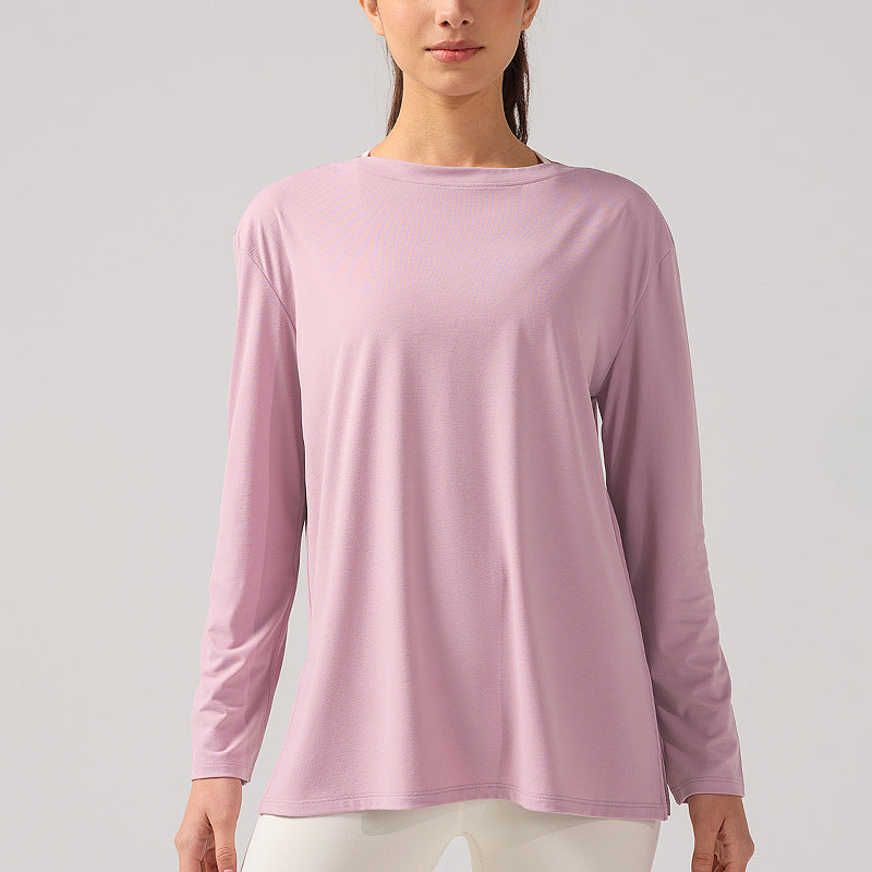lulu新款运动上衣女士宽松船型领口长袖T恤裸感透气瑜伽服罩衫