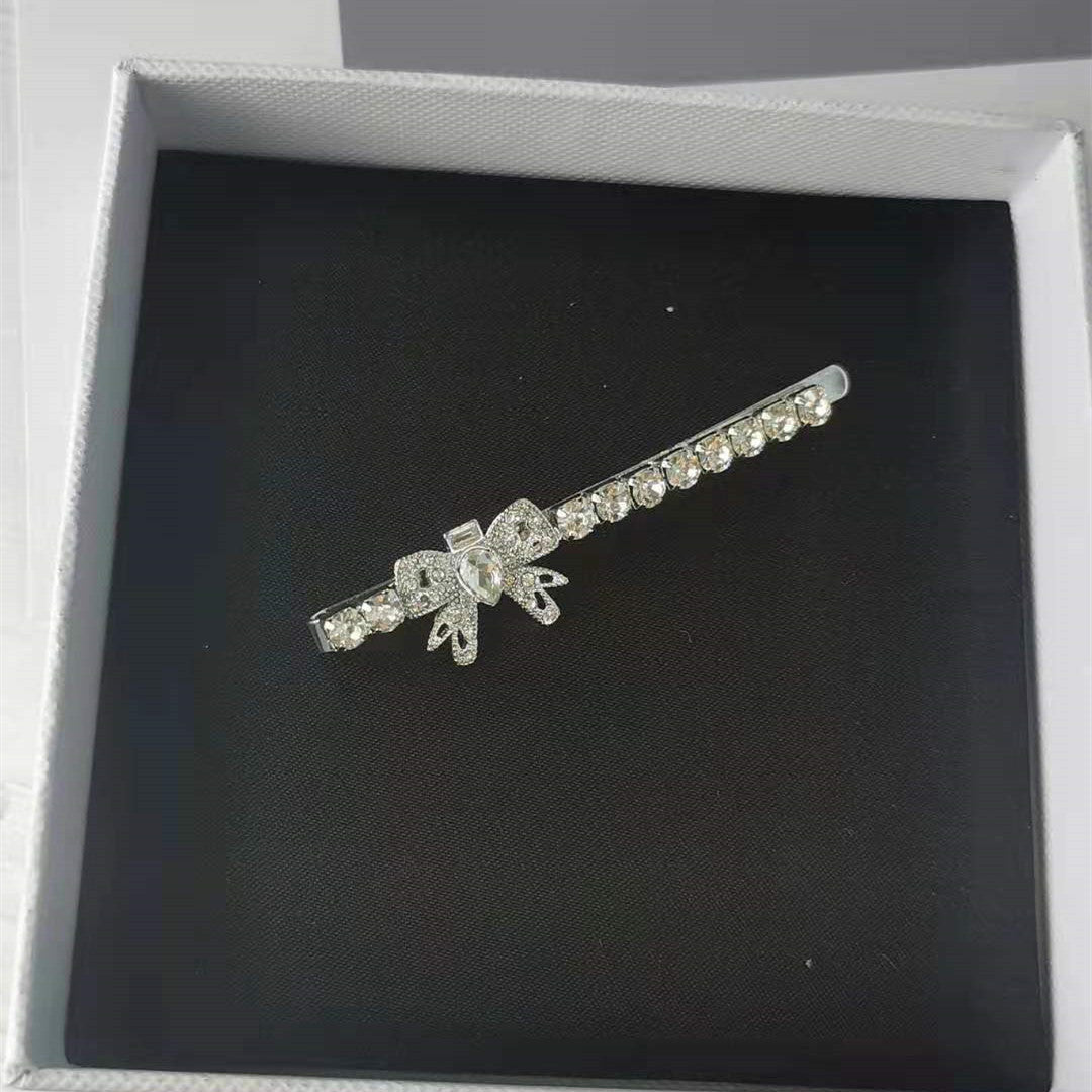 缪家新款仿水晶蝴蝶结发夹满钻甜美气质网红同款高级感一字夹