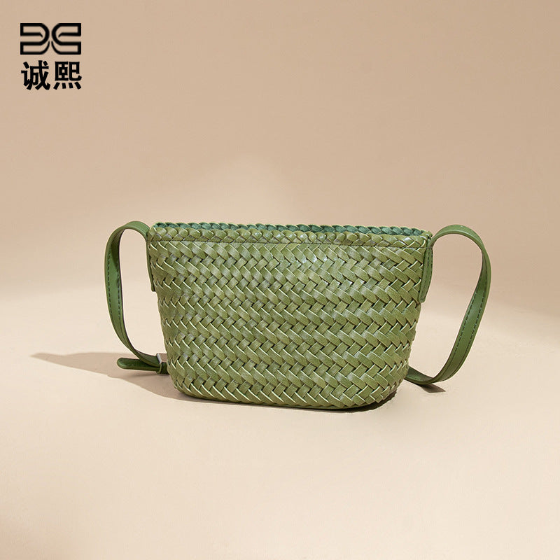 夏季新款百搭小众编织女包清新时尚单肩斜跨包休闲轻便复古小方包