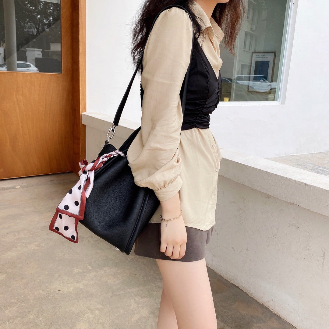 高级感头层牛皮togo水桶包菜篮子包包斜挎单肩手提包女 无痕代发