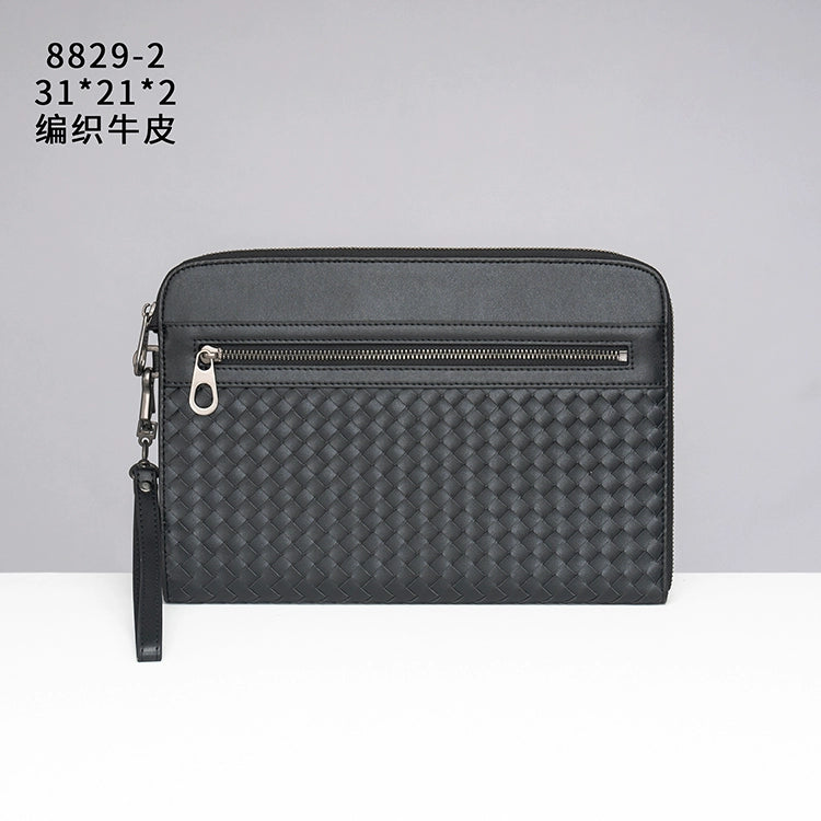 X&BV男士包包手拿包真皮休闲大容量新款编织时尚夹包手抓包手包男