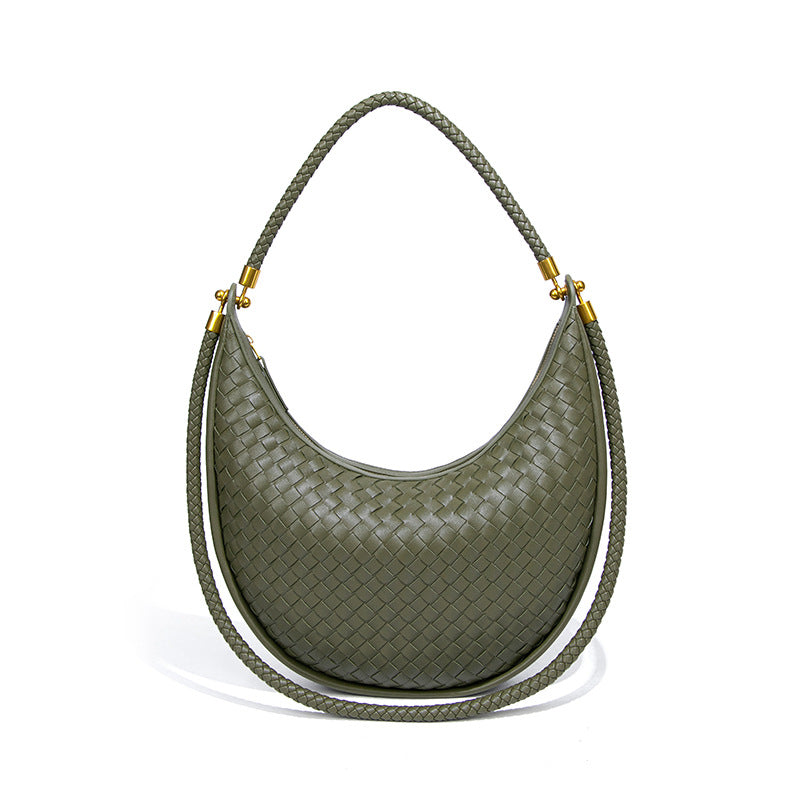 时尚手工编织包休闲女士手提月牙包小众单肩腋下包斜挎新月饺子包