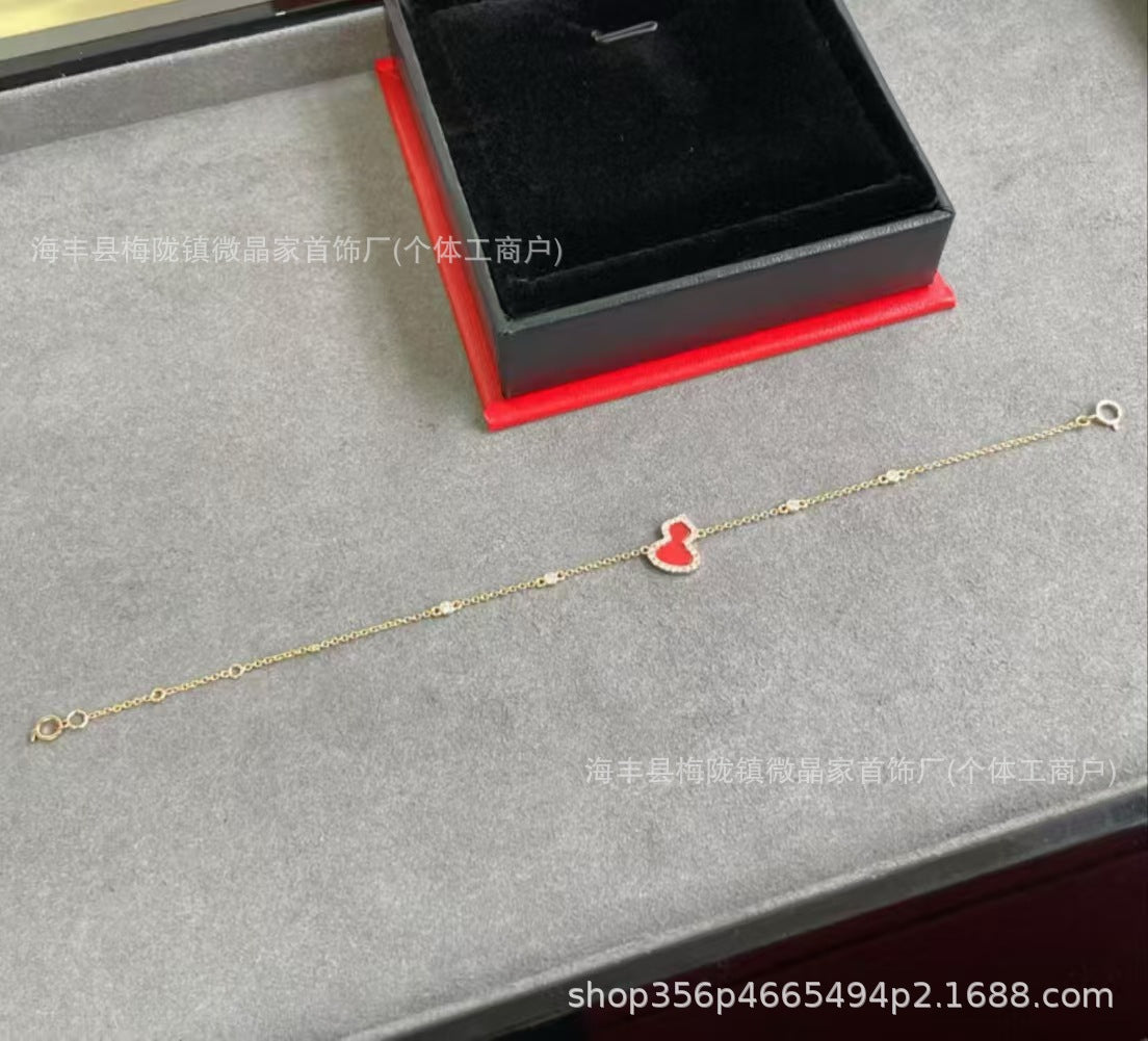 高版本v金双葫芦满钻项链红玛瑙白贝母玉髓轻奢国风吊坠锁骨链女