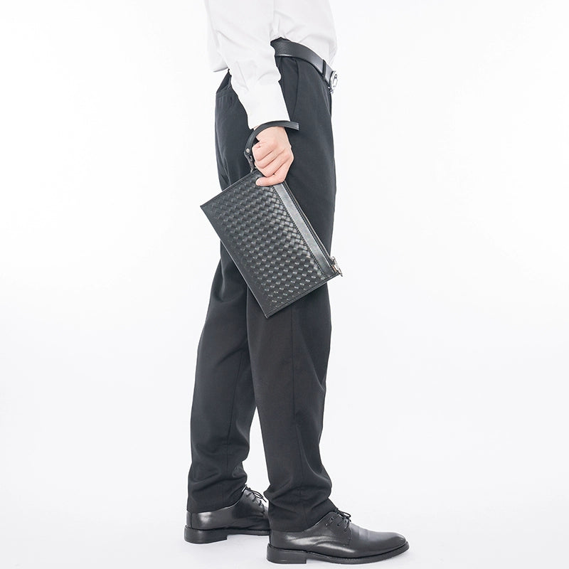 X&BV男士手包真皮大容量手拿包男商务休闲编织男包信封包手抓包潮