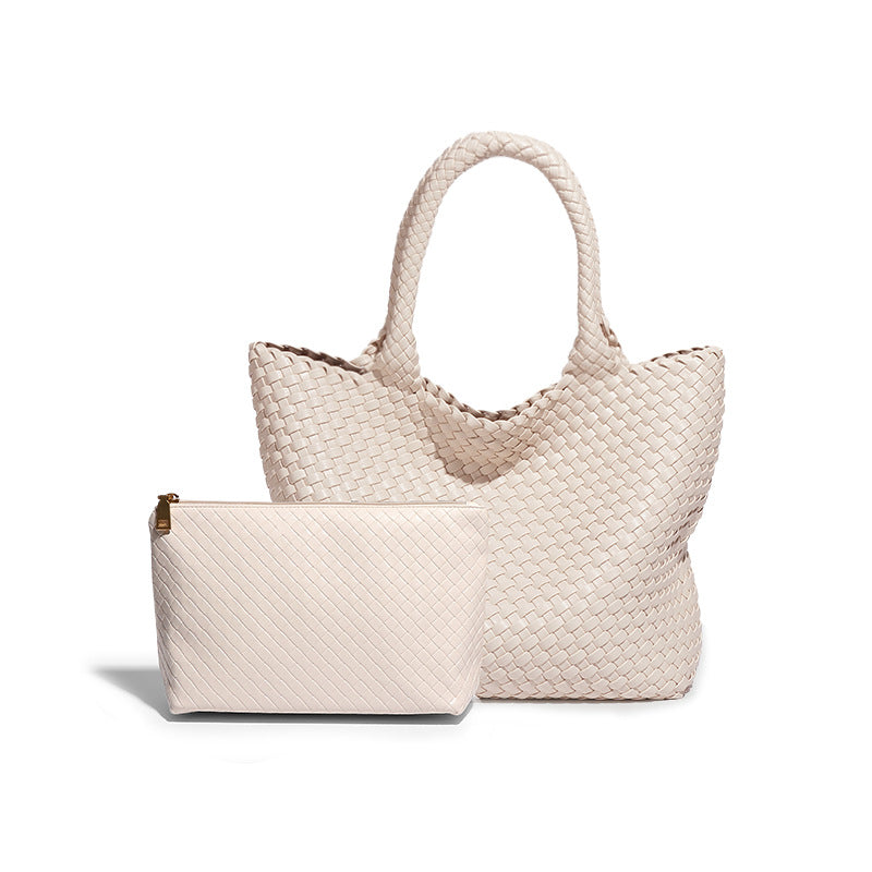 欧美复古大容量通勤手提包时尚简约手工编织包软皮百搭单肩子母包