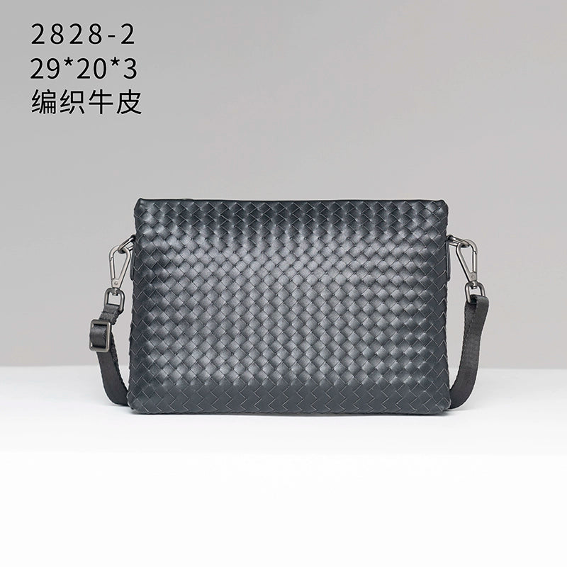 x&bv手拿包男休闲真皮手包牛皮时尚多功能背包编织男包单肩斜挎包