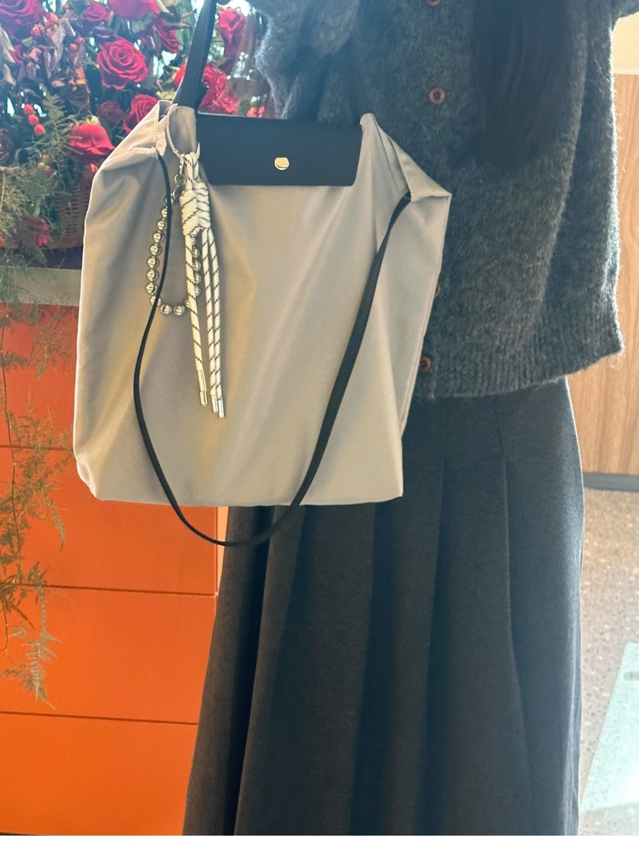 韩版简约大容量尼龙配真皮托特包手提包高级洋气百搭单肩斜跨包女