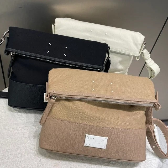 M6马吉5ac新款牛皮拼接帆布hobo腋下包高级感百搭单肩斜挎手机包