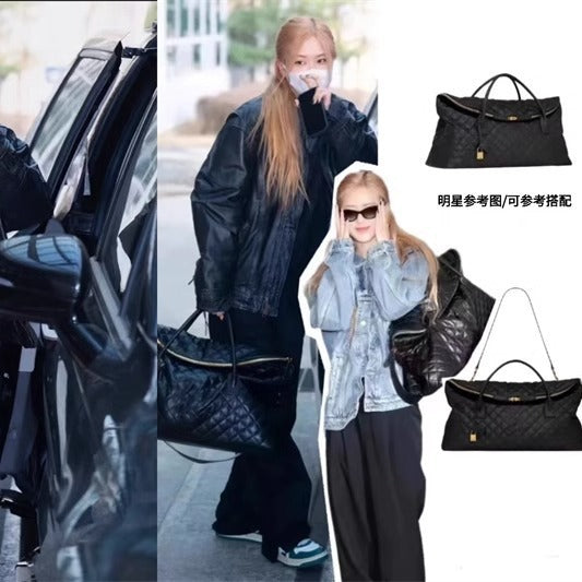 软皮菱格旅行包女2024新款腋下单肩登机行李大包购物袋手提健身包