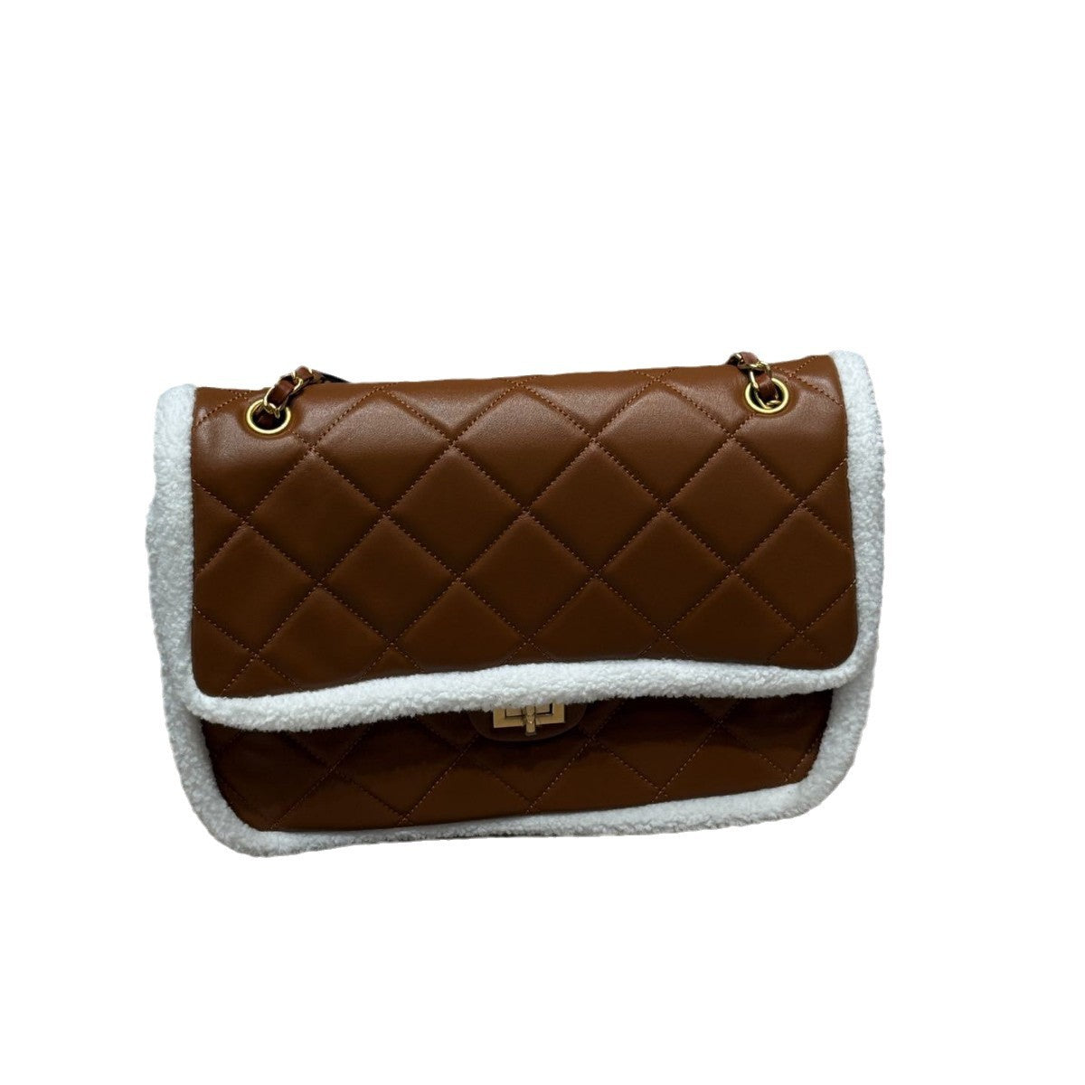 羊羔毛磨砂皮包2024秋冬新款时尚毛绒单肩包真皮锁扣托特包手提包