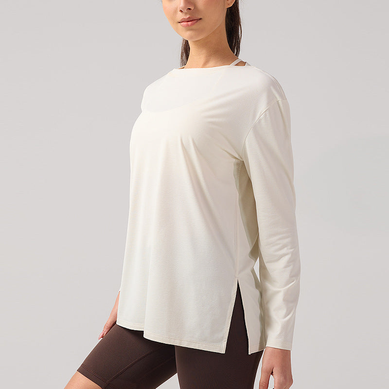 lulu新款运动上衣女士宽松船型领口长袖T恤裸感透气瑜伽服罩衫