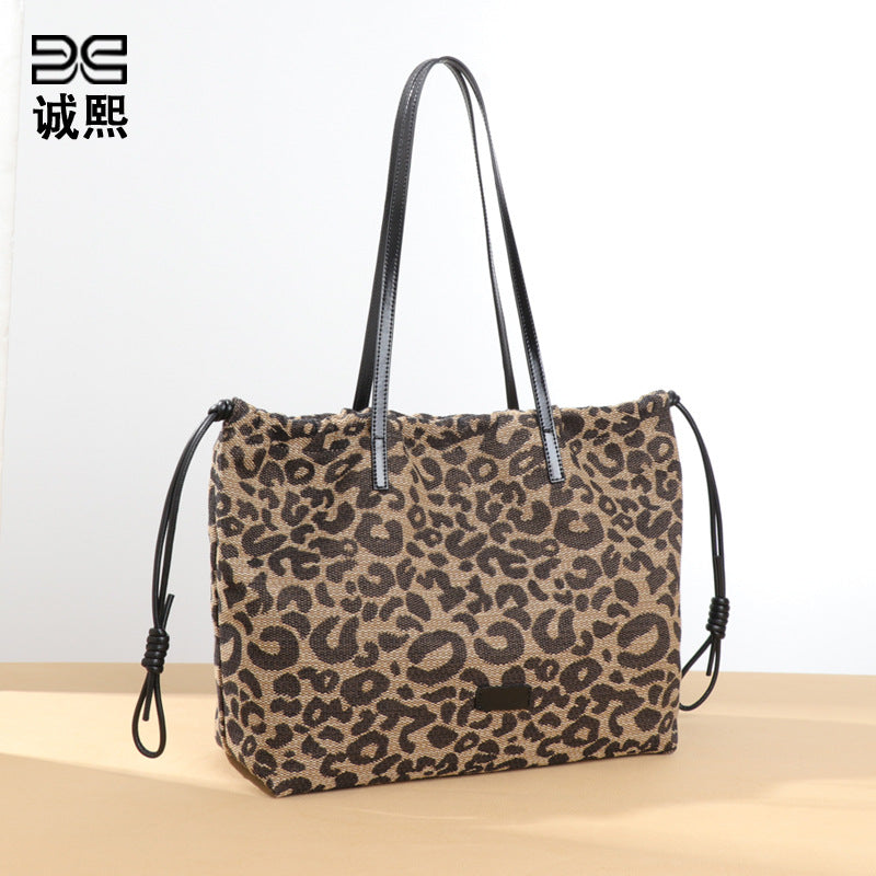 跨境潮流新品豹纹单肩女包手提大容量通勤托特包高级感百搭腋下包