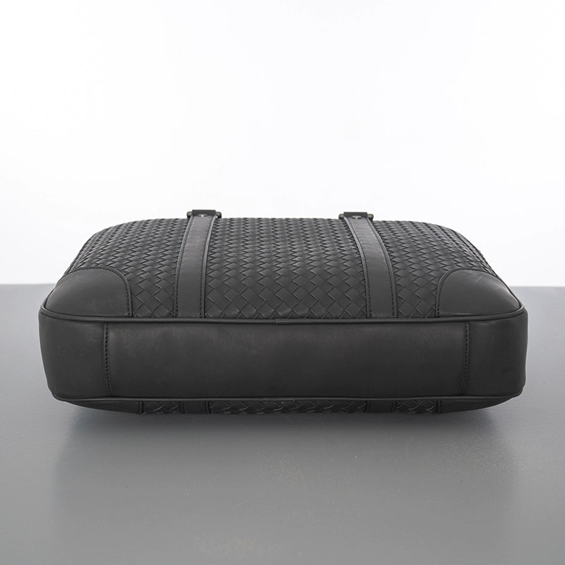 X&BV公文包男真皮横款大容量编织潮商务休闲单肩斜挎包男士手提包