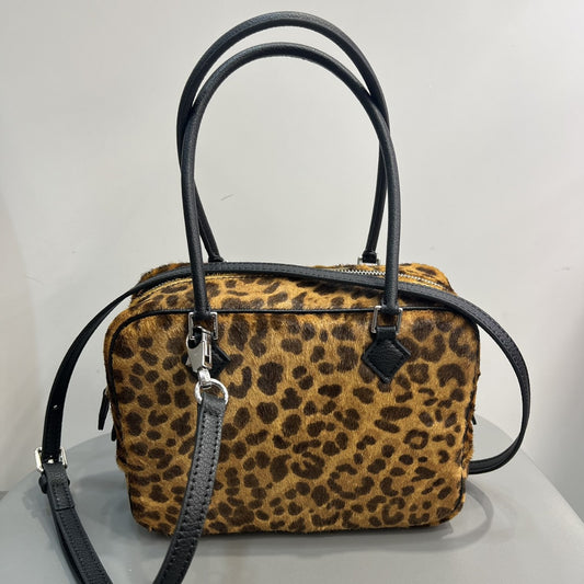 马毛豹纹手提包2024秋冬新款大容量锁扣单肩包通勤真皮牛皮斜挎包