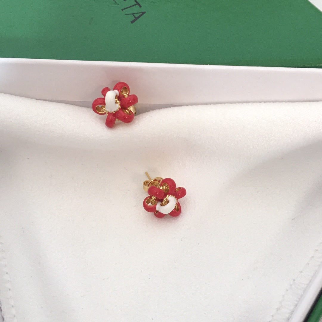 BV家22新款花朵珐琅耳钉女高级感气质滴釉几何小花拼色耳环