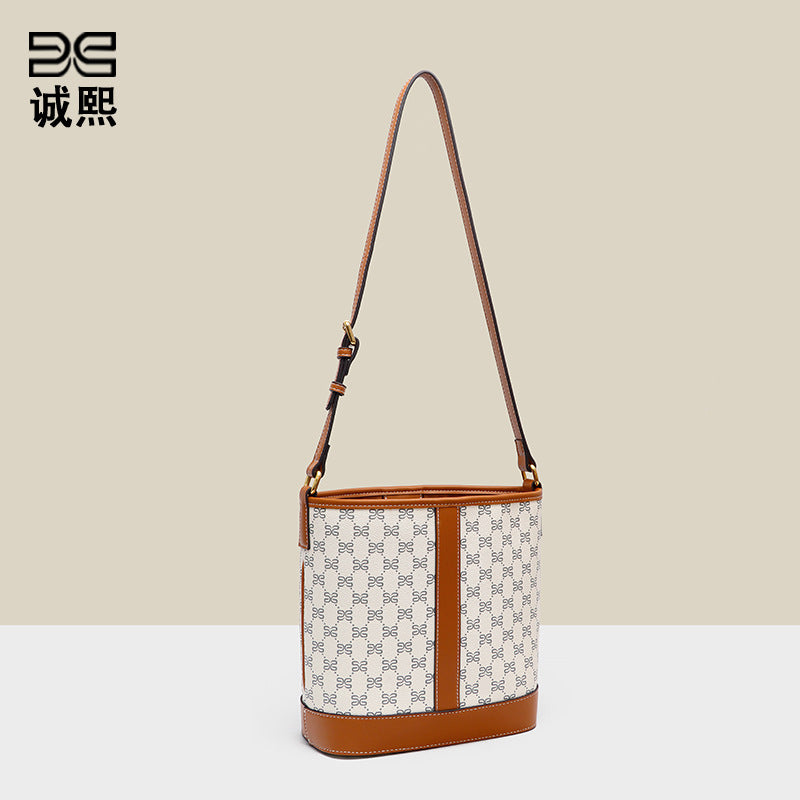 复古老花大容量凯旋门水桶包高级感时尚通勤百搭子母单肩斜跨女包