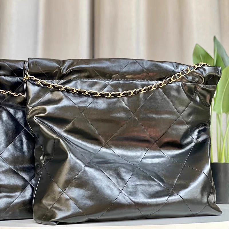 小香风ins潮慵懒风垃圾袋女包22bag大容量托特包真皮菱格包 代发