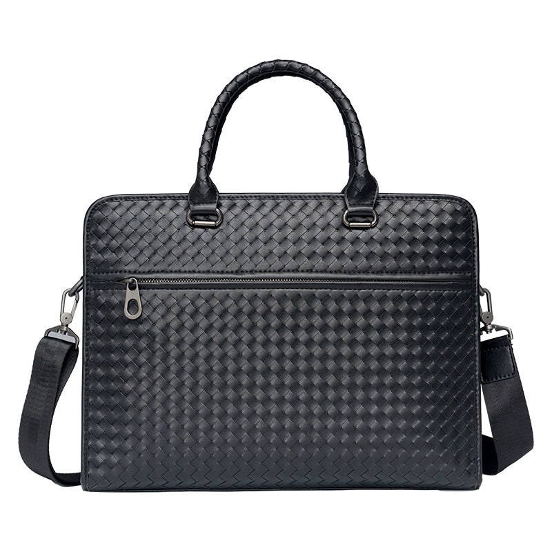 x&bv真皮男包手提包休闲单肩斜挎包编织电脑包商务男士公文包拎包